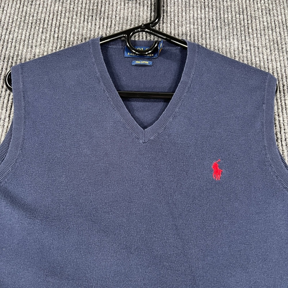 Polo Ralph Lauren Mens Sweater Vest Large Blue Sleeveless V Neck Casual Comfort